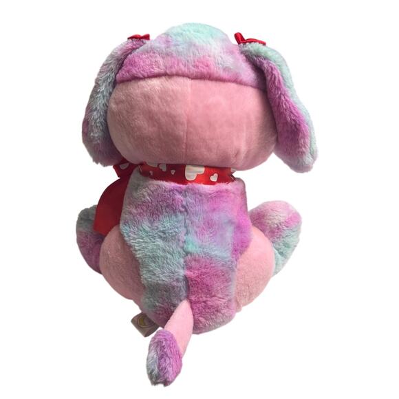 15” Pink Multicolor Puppy Dog Plush Stuffed Animal Red Bow Soft Animaladventure - Picture 3 of 6
